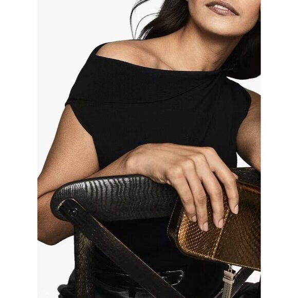 Reiss Miranda Drape Shoulder Top Black Stretch Knit L - Picture 4 of 11